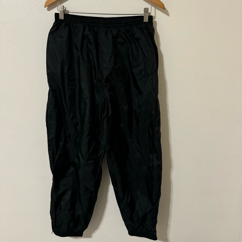 Vintage 90s Nike Track Pants Black Lined Elastic Ankle Drawstring Pocket-Large